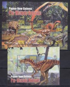 PAPUA NEW GUINEA 2 SHEETS DINOSAURS