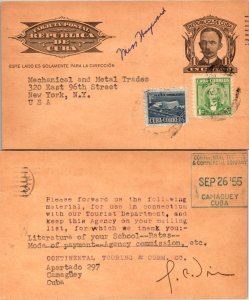 1954 Cuba Government Postal Card Up-Rated to United States ( Postal History )...