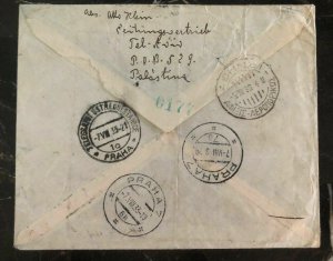 1938 Tel Aviv Palestine Airmail Cover To Zionist Congress Prague Czechoslovakia