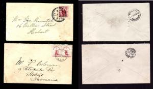 New Zealand-2 covers to Hobart,Tasmania-1p Commerce franking-different rates-top