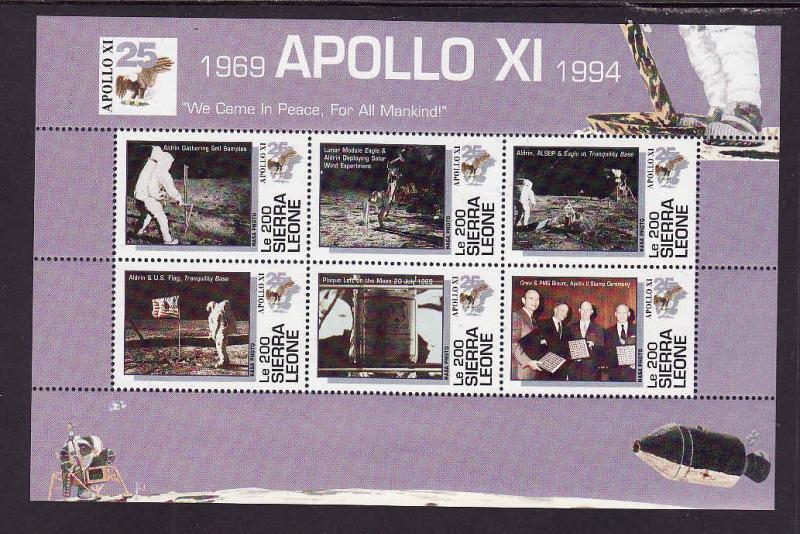 Sierra Leone-Sc#1729-unused NH sheet-Space-Apollo XI anniver