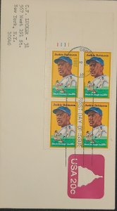 1982 First Day Cover Jackie Robinson #2016 Block New York Cancel on #U601 Mint