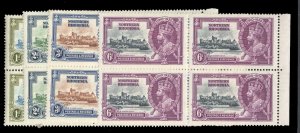 Northern Rhodesia 18-21, $170, 1935 Silver Jubilee, blocks of four, never hinged