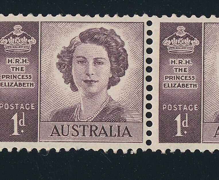 Australia: 1947 1d Princess Elizabeth 45 coil pairs MUH**. SG 222ab cat £202 !