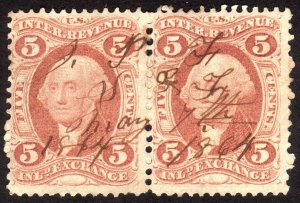 1862, US 5c, Inland Exchange, Used pair, Sc R27c