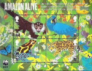 Great Britain United Kingdom 2011 WWF Amazon alive set of 4 stamps in block MNH