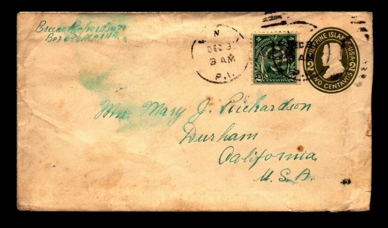 Philippines Older Uprated Cover to USA / Creasing - L22588