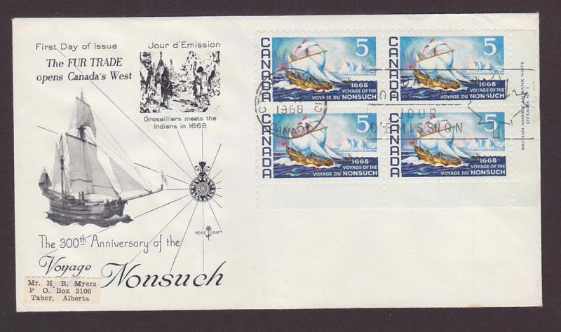 Canada 482 Plate Block FDC Ships