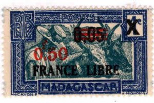 Madagascar Scott 257 MH* France Libre surcharged  overprint