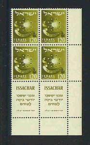 Israel Sc.  # 113  f-vf mnh corner block of 4 with tabs