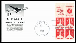 1971 Airmail 11c booklet pane Sc C78a Jet silhouette with Anderson cachet (09