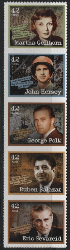 US 4252a MNH  ARERICAN JOURNALISTS   SRIP OF 5  2008