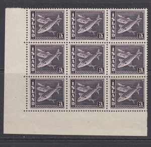 Iceland, Scott 218a, MNH block of nine