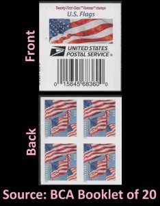 US Flags forever label block (4 stamps from BCA booklet) MNH 2022