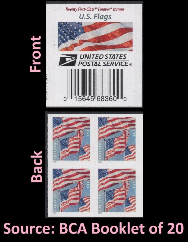 US Flags forever label block (4 stamps from BCA booklet) MNH 2022