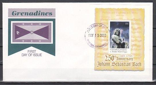 Grenada, Gr., Scott cat. 2191. Composer Bach s/sheet. First day cover.