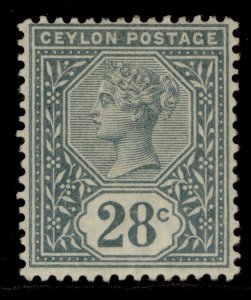 CEYLON QV SG199, 28c slate, M MINT. Cat £26.