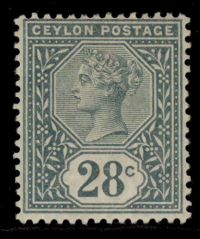 CEYLON QV SG199, 28c slate, M MINT. Cat £26.