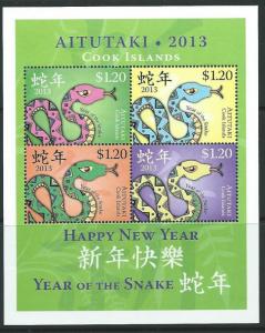 AITUTAKI MS812 2013 YEAR OF THE SNAKE M/SHEET MNH