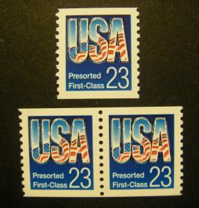 Scott 2606, 23c USA Presorted First Class Pair & Single, MNH Coil Beauties