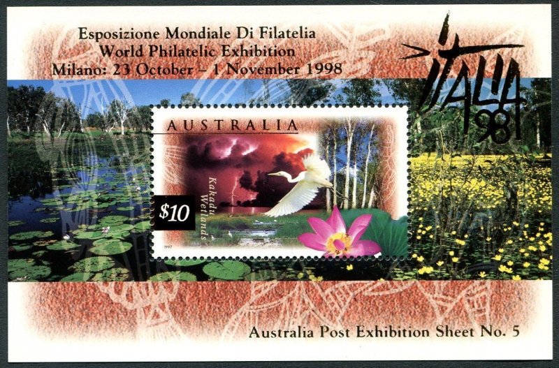 Australia 1535c, MNH. ITALIA-1998. Kakadu Wetlands, storm. Great egret,red lily.