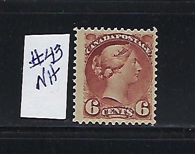 CANADA SCOTT #43 1888-97 SMALL QUEEN 6 CENT (ROSE RED) MINT NEVER HINGED