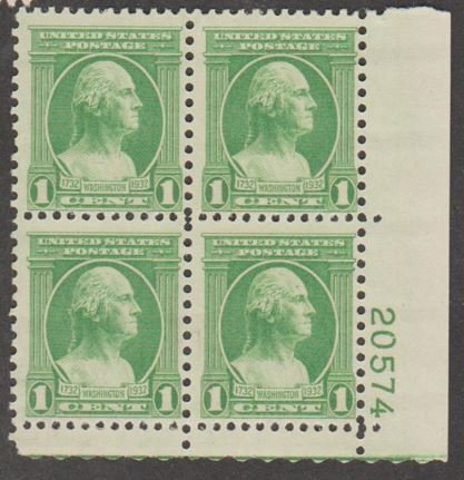 U.S. Scott #705 Washington Stamp - Mint Plate Block