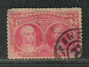 US Sc#244 Used/F-VF, $4 Columbian-Faults, Cv. $950