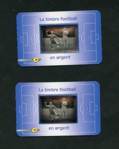 FRANCE 5 EUROS SILVER SOCCER STAMP IN HOLDER AS ISSUED  MINT NH LOT OF TWO