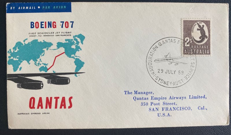 1959 Sydney Australia Airmail Cover To Usa  Quantas Boeing 707 Jet Flight