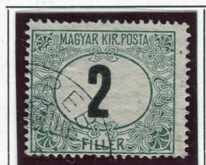 HUNGARY; 1913 early Postage due Sideways Wmk. issue Perf 15, used 2f. value