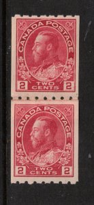 Canada #124i Very Fine Never Hinged Paste Up Coil Pair **With Certificate**