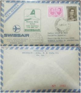 O) 1957 ARGENTINA. AIRMAIL, SWISSAIR - VUELO INAUGURAL - INAUGURAL FLIGHT, SECCI