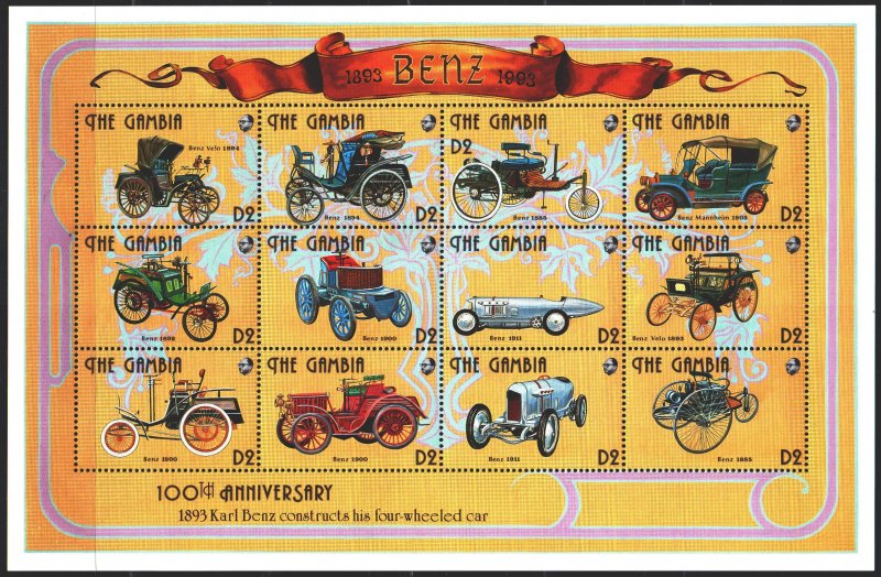 Gambia. 1993. Small sheet 1592-1615. Vintage cars, Ford. MNH.