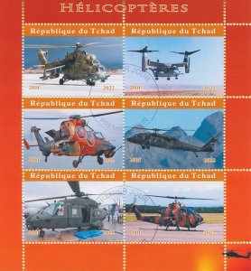 Chad 2022 CTO Aviation Stamps Helicopters Helicopter 6v M/S