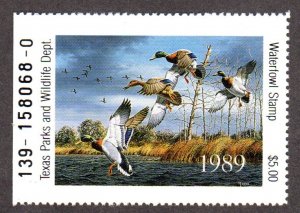 State Duck Stamp.  Texas, Scott # TX-9, 1989 MNH. Lot 220346