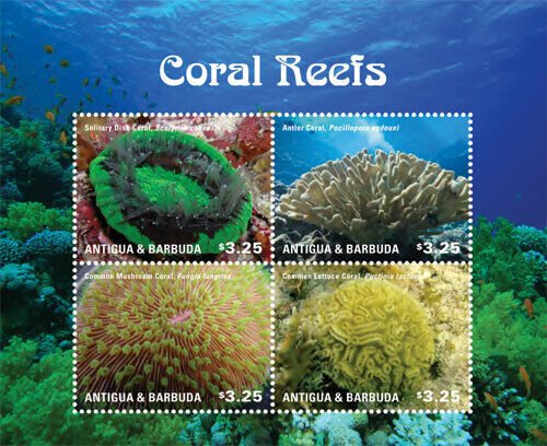 Antigua 2014 - Marine Life Coral Reef - Sheet of 4 Stamps - Scott #3272 - MNH