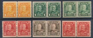 CANADA 178-183 (180 VLH)MINT NH COIL PAIRS KGV