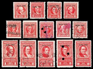 Scott R461//R478 1947 1c-$10.00 Dated Red Documentary Revenues Used F-VF