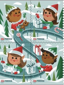 US Holiday Elves Block of 4 Stamps MNH Pre-Order Ships 15 Sep 2022