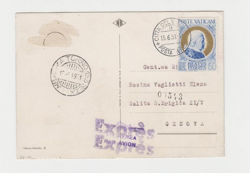 VATICAN -GENOVA 1951 EXPRESS CARD ANNUSS SANCTUS, L60 RATED (SEE BELOW) 