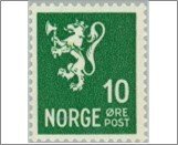 Norway Used NK 202   Posthorn and Lion III (wmk) 10 Øre Blue green