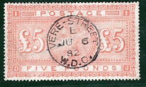 GB QV High Value SG.133 £5 Orange/Blued (DJ) Superb 1882 CDS Cat £12,500- PIRED1 