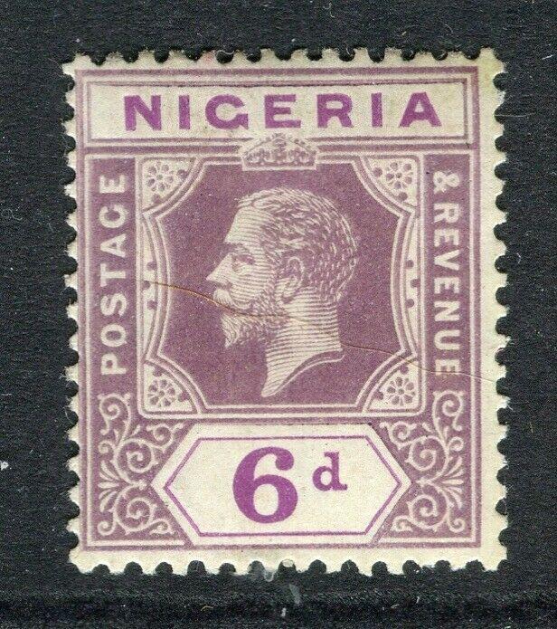 NIGERIA; 1912 early GV Crown CA issue fine Mint hinged Shade of 6d. value