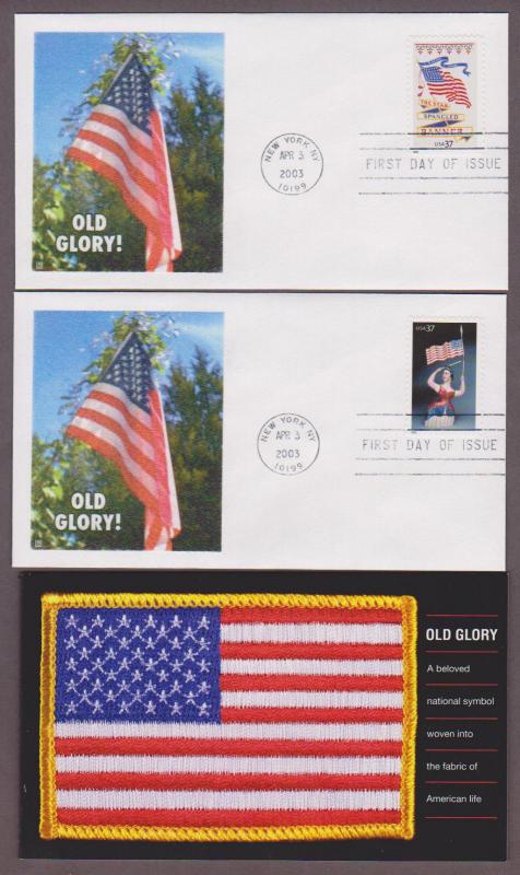 US # 3776 - 3780 on 5 FDCs with Empty Old Glory Booklet - I Combine S/H