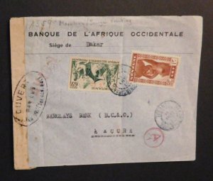 1944 Censored Cover Dakar Senegal to Accra Gold Coast Barclays Bank