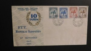 1955 First Day Cover FDC Republic Indonesia 10 Years Anniversary Commemoration