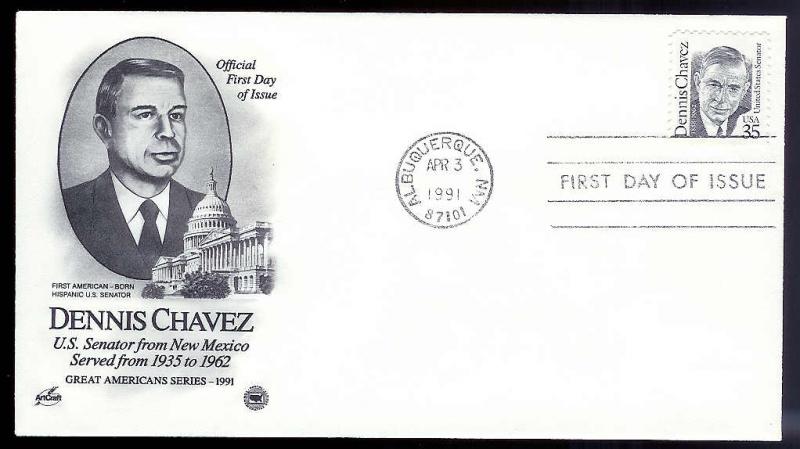 UNITED STATES FDC 35¢ Dennis Chavez 1991 Postal Society