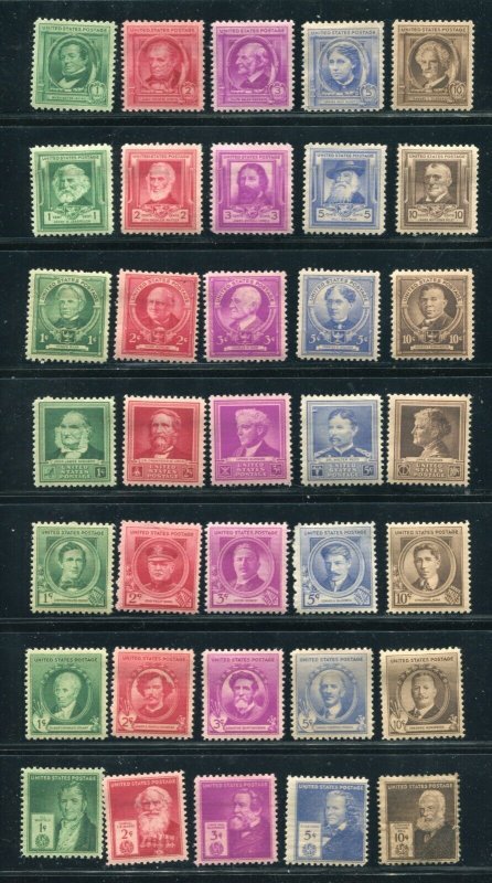 859 - 893 Famous Americans Complete Stamp Set Mint Hinged 1940 