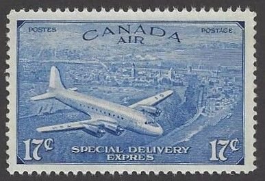 Canada #CE3 MNH single, plane & view of city, incorrect circumflex accent over E